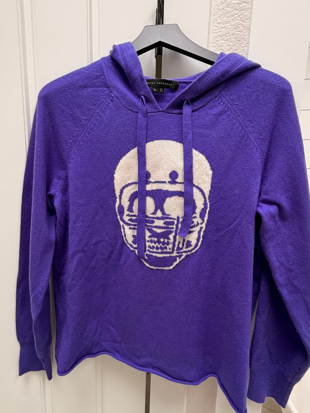 Skull Cashmere Purple Hooded Skull Cashmere Sweater with White Skull Motif